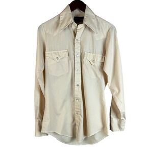 Champion Westerns Pearl‎ Snap Shirt Men's Small Cream Long Sleeve Button-Down